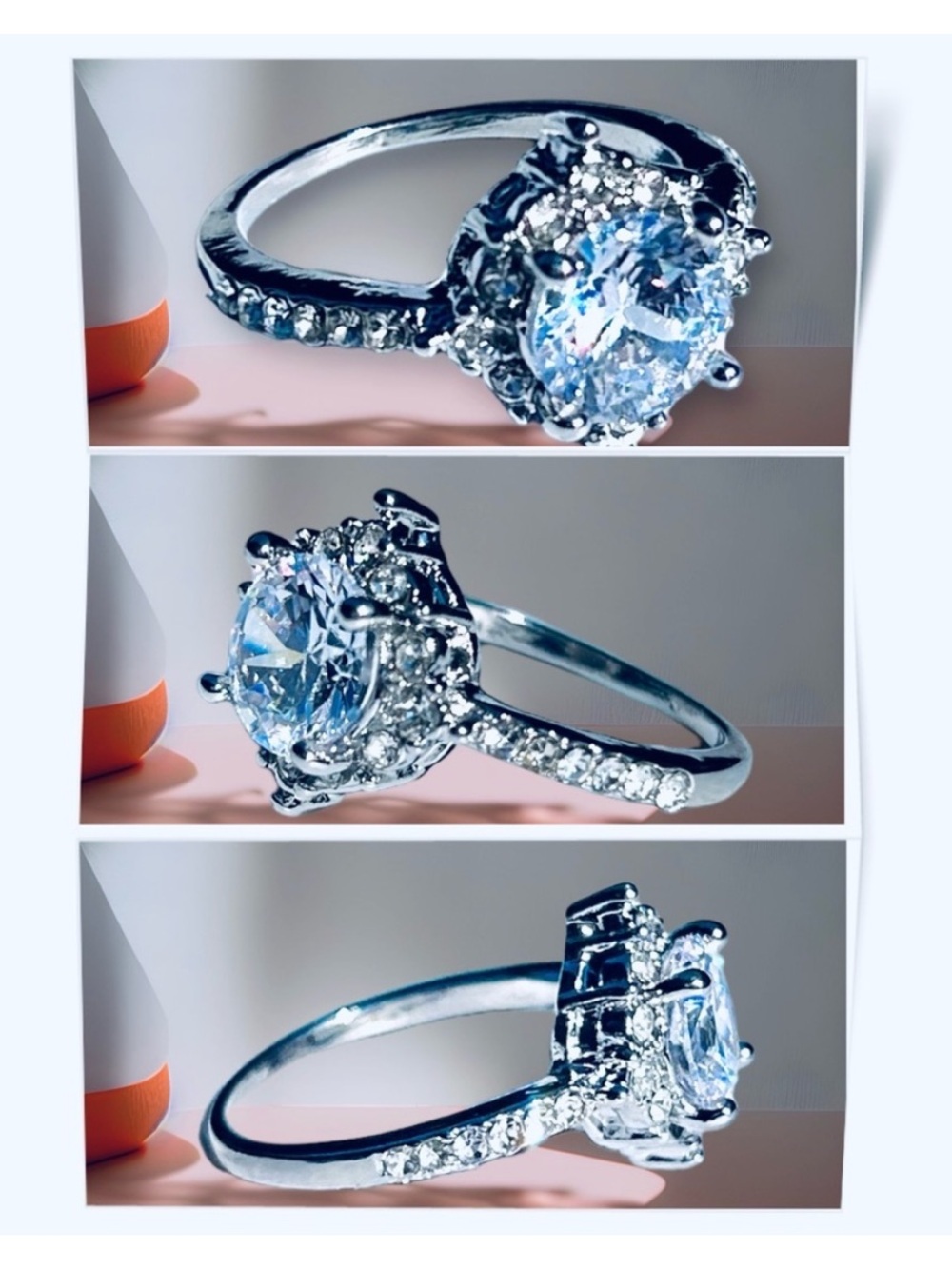 Crystal Clear Large Radiant CZ Silvertone Cluster Ring